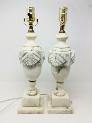 Vintage Carved Alabaster Marble Table Lamps Hollywood Regency Italy