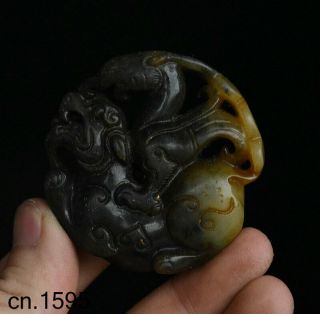 Collect Rare China Jade Stone Hand Carved Dragon Pixiu Beast Bird Pendant Statue