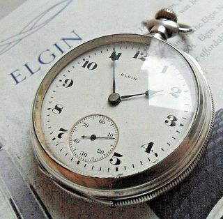 Sterling Silver 1920 Vintage Elgin 18 Size Open Face Pocket Watch Not Running