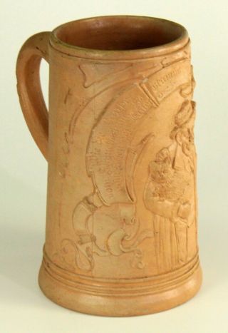 Antique 19th C.  Beer Stain Salt Glazed Stoneware Germany 1/2 L Man Cat Verse
