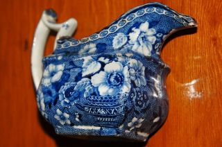 Early 19th Century Dark Blue Staffordshire Cream Pitcher,  " Flower And Vase "