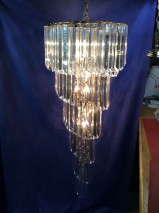 Vintage Mid Century Waterfall Spiral Acrylic Lucite Prism Lg.  Hanging Chandelier