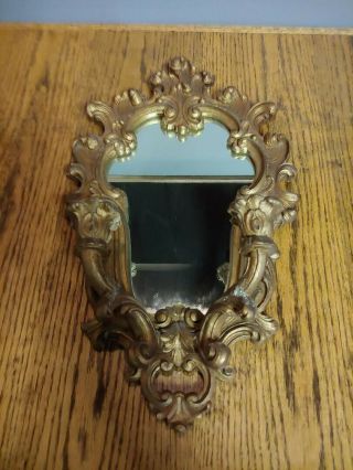 ANTIQUE VICTORIAN GOLD GILT CAST IRON MIRROR & CANDLE HOLDER WALL SCONCE 2