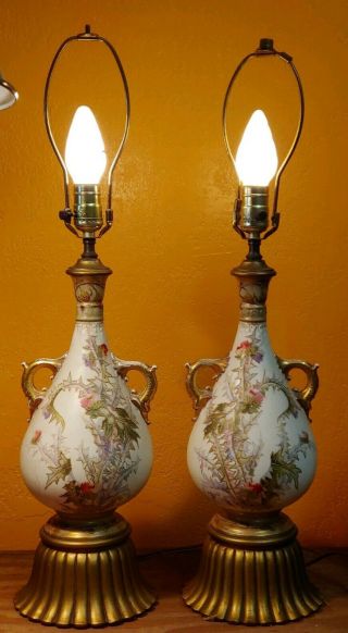 A Vintage/antique Hand Painted Porcelain Vase Table Lamps