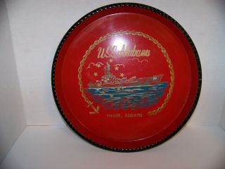 Vintage Uss Alabama Red Plastic Round Serving Tray/platter