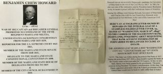 War Of 1812 Captain General Congressman Baltimore Maryland Letter Signed 1843 Vf
