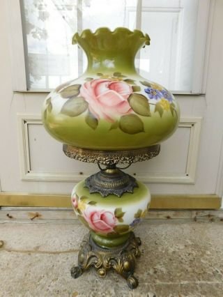 Vintage Huge Hand Painted Floral Gone With The Wind Lamp