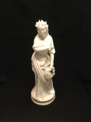 Antique Victorian White Parian Ware Bisque Woman Figure With Flowers.  1110