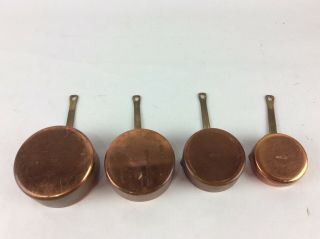 Set Of 4 Antique Metal Copper Pot Measuring Cups Pots With Pouring Spouts