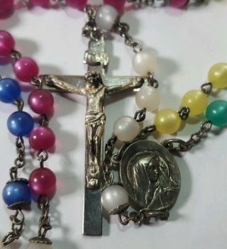 Antique Vintage Rosary Cross Multi Color Prayer Beads 18 " (r934)