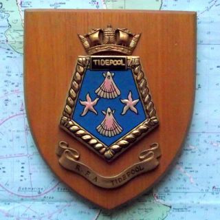 Vintage Rfa Tidepool Hms Painted Royal Navy Ship Badge Crest Shield Plaque