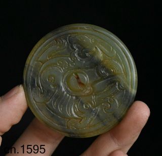 Collect Old Chinese Dynasty Jade Stone Carved Dragon Loong Beast Pendant Statue