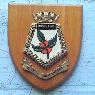Vintage Rfa Orange Leaf Hms Painted Royal Navy Ship Badge Crest Shield Plaque