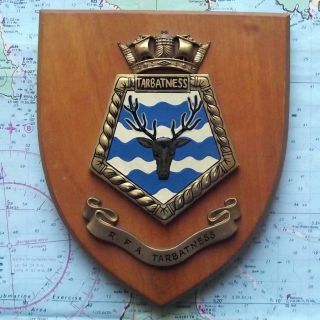 Vintage Rfa Tarbatness Hms Painted Royal Navy Ship Badge Crest Shield Plaque