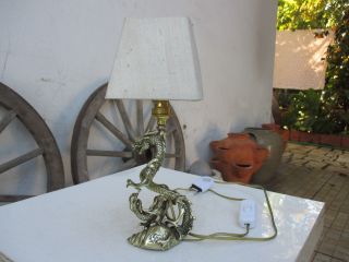 Vintage In Brass Unusual Dragon Fighting Mythological Motif Bedside Table Lamp