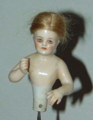 Antique Half Doll Wigged Child Pin Cushion Arms Away
