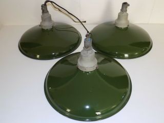 Vintage Green White Enamel Hanging Light Shop Lamp Shade Set Of 3