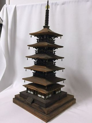 Japanese Vintage Wooden Five - Storied Pagoda " Gojūnotō " Ornament Shrine Temple