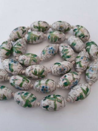 A Large Heavy Vintage Chinese Hand Painted /knotted Porcelain Bead Necklace