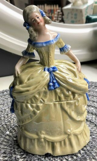 Antique Victorian German Porcelain Lady Figurine 5337 Powder Box Trinket Lustre