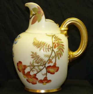 Antique 1800s Royal Worcester 5 1/2 " Ewer Pitcher Jug Hand Painted Floral & Gold