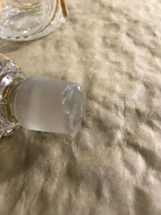 Vintage Art Deco Bohemian Cut Glass Perfume Bottle w Stopper Gold Trim G24 2