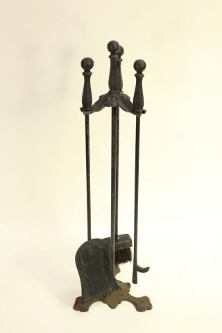 Vtg Antique Arts & Crafts Style Cast Iron Fireplace Tools Tripod Stand 949 953