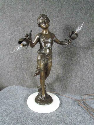 Antique Circa 1890s American Art Nouveau Figural Spelter Fairy Lamp