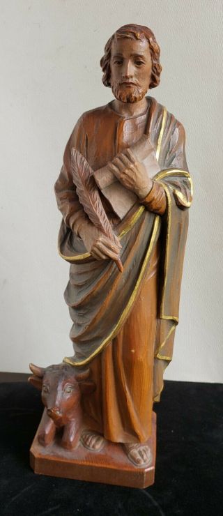 12 Inch Antique Carved Wood Figure Of St.  Luke,  Anri