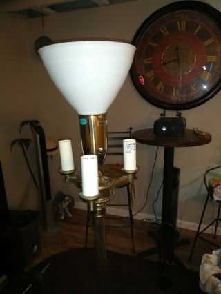 Vintage Stiffel Floor Lamp Candelabra 3 Candlestick Hobnail Brass Base Torchiere