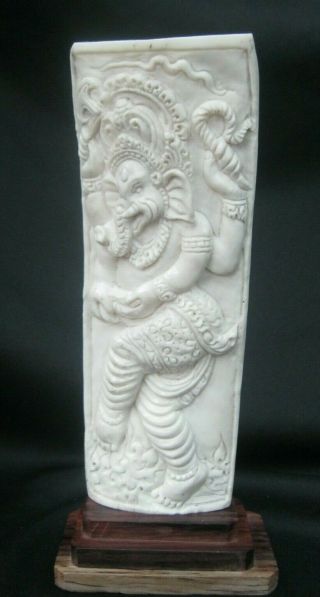 Large Finely Hand Carved Buffalo Bone Statue Of Ganesha Hindu Elephant God