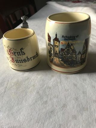 Two Antique Stoneware Beer Steins Early 20th Century