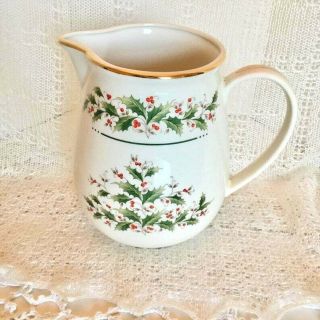 Holiday Pitcher Or Greens Vase Holly And Berries By Yuletide Holly,  Japan