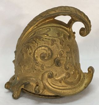 Antique French Ormolu Bronze Miniature Roman Greek Helmet Inkwell Case