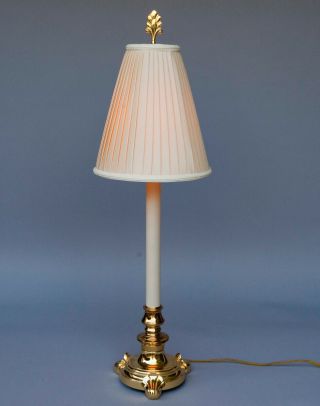 Stiffel Polished Brass Candlestick Table Lamp w/Silk Shade VGC. 2