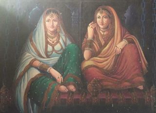 Vintage Canvas Oil Painting Home Art Wall Decor Rural Indian Women