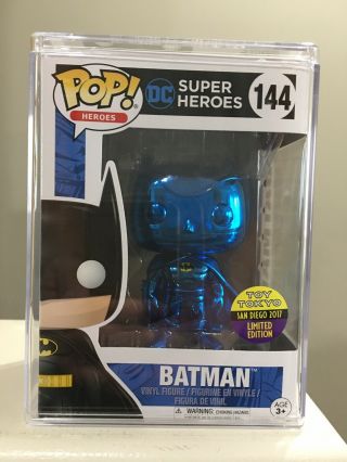 Funko Pop Dc Heroes Batman Blue Chrome 144 Toy Tokyo Exclusive With Hardstack