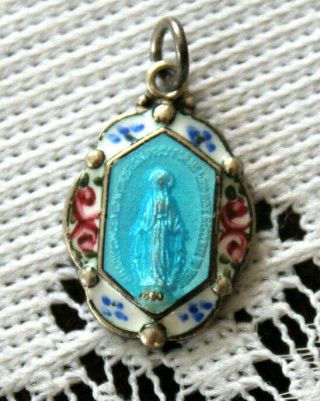 Vintage Mayward Sterling Silver Guilloche Enamel Medal Miraculous Mary Catholic