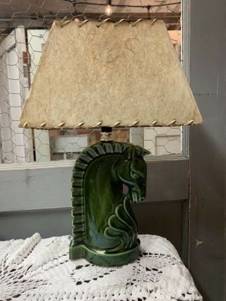 Vintage Green Ceramic Stallion Horse Head Table Lamp From 1950s 60s