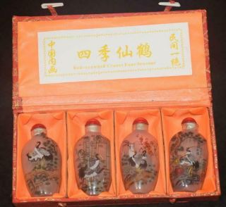 4pc Chinese Folk Inside Painting “four Seasons Hok” Glass Snuff Bottle /tb01