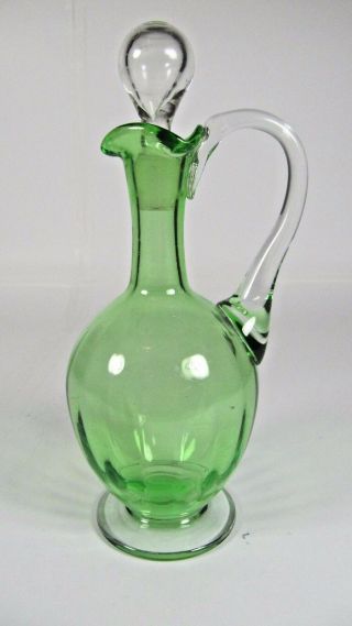 Victorian Vaseline Glass Ewer Antique 19thc French Pitcher Liquor W/ Stopper