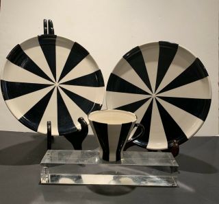 Vintage Jonathan Adler Pot Porter Geometric Black White Plates Cup