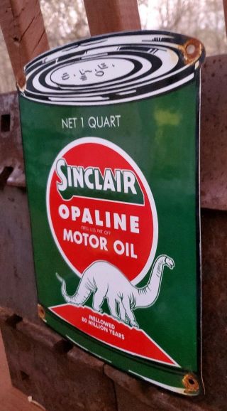 VINTAGE 1950 ' S SINCLAIR OPALINE PORCELAIN OIL CAN SIGN GAS STATION MOTOR OIL 2
