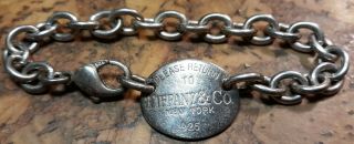 Please Return To Tiffany & Co.  Oval Tag Sterling Bracelet Vintage 7.  25 Inches