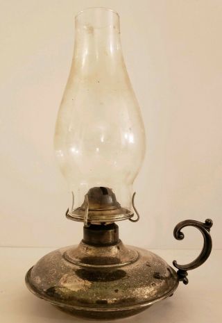 Antique 19th C.  Silver Plated Chamberstick Candlestick Oil Lamp Lantern P&a Co.