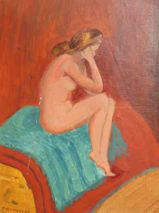 Vintage Italian Expressionist Nude Woman Portrait Oil Painting Signed Pirandello