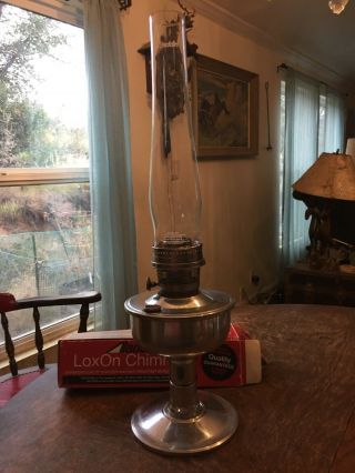 Vintage Aladdin Aluminum Kerosene Lamp With 12 1/2 " Loxon Chimney Made England