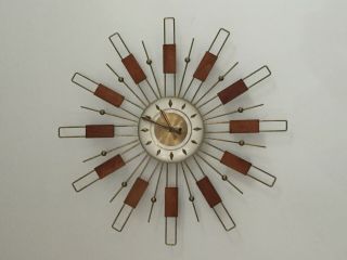 Vintage Mid - Century German Welby Starburst 8 Day Wall Clock - With Key