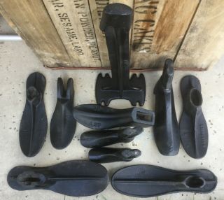 Antique Cast Iron Shoe Cobbler Stand Forms Lasts Champion Malleable Vtg 4.  5” - 10”