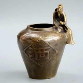 Collect China Antique Bronze Carved Wine Jar & Immortal Delicate Decorate Statue